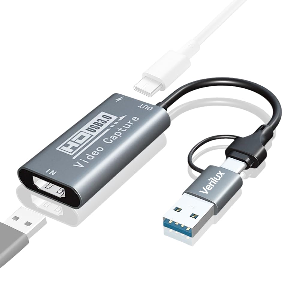 Verilux HDMI to USB Video Capture Card 2 in 1 HDMI to USB/USB C Video Capture Card Supports 100W PD & 4K 1920 * 1080@60Hz Universal HDMI to USB Adapter Switch, PS5/4, Live Broadcast, Gaming Verilux HDMI to USB Video Capture Card 2 in 1 HDMI to USB/USB C Video Capture Card Supports 100W PD & 4K 1920 * 1080@60Hz Universal HDMI to USB Adapter Switch, PS5/4, Live Broadcast, Gaming